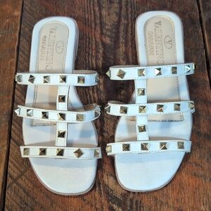 Valentino Garavani White Sandals with Gold Studs